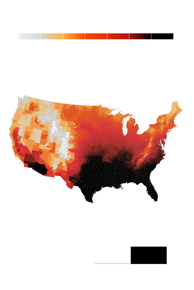 Interactive Days over 100°F to more common across US, Hispanics